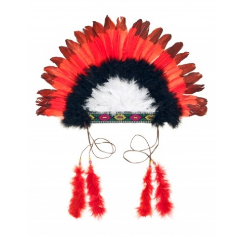 Coiffe parure de plumes d' indien, rouge et noir