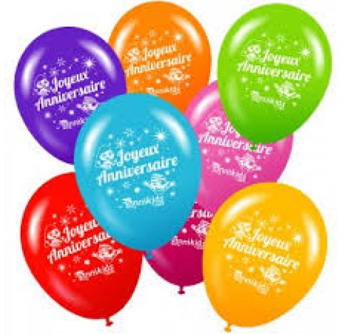 Sachet de 10 ballons  de baudruche multicolores "Joyeux anniversaire"