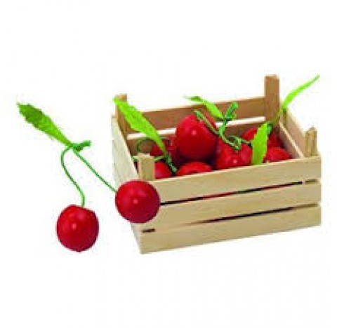 Cagette  de fruits en bois et sa cargaison de cerises gourmandes