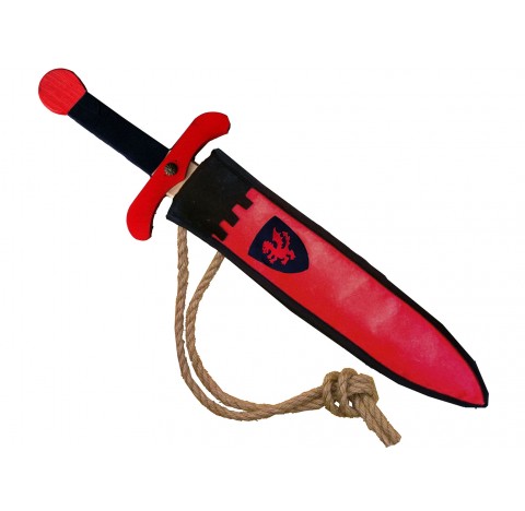 Epée en bois et son fourreau en feutre rouge, faits à la main en Espagne