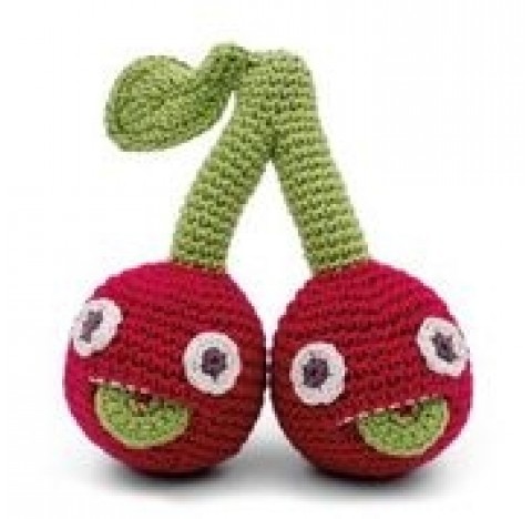 Le hochet double les Soeurs Cerise, crocheté main et en coton bio certifié GOTS