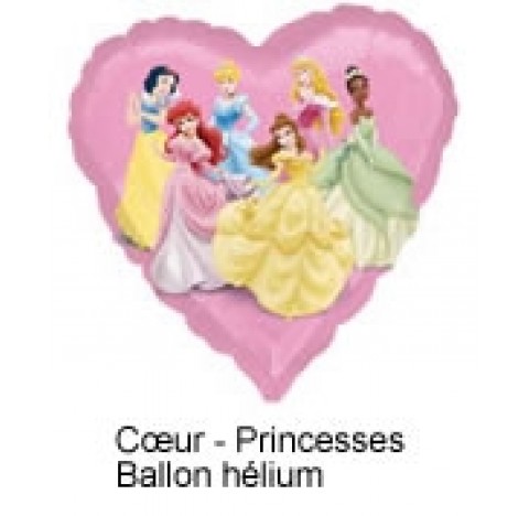 Grand ballon en mylar le Coeur Princesses Disney, gonflage à l'hélium et livraison à domicile possibles
