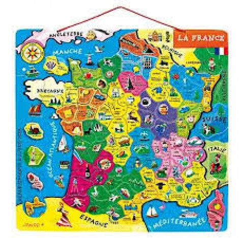 Puzzle de la France magnétique en bois FSC® - multicolore