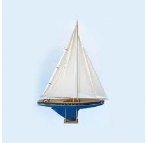  Très Grand voilier en bois, bateau d'1 mètre de hauteur, navigable sur bassin, coque bleue voile blanche, fabriqué en France 