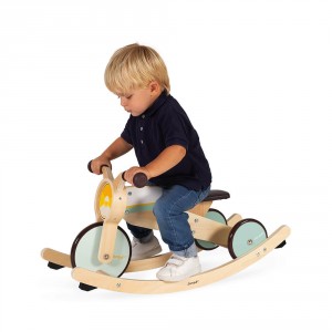 Porteur Moto Tricyle en bois évolutif 2 en 1, à bascule et roulant, à partir de 1 an