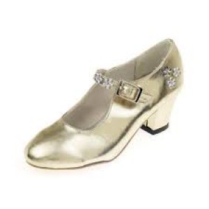 Chaussures de bal de princesse, en simili cuir de couleur doré, taille 28