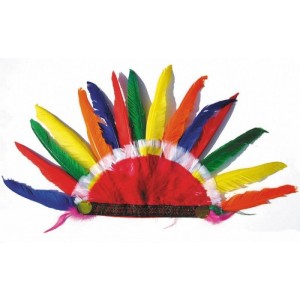 Coiffe parure de plumes d' indien, plumes multicolores, article de fête