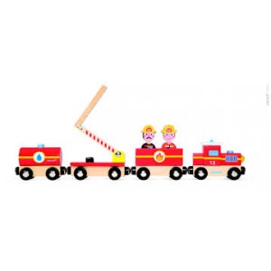 Mon  train de pompiers en bois aimanté