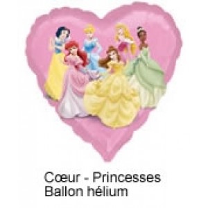 Grand ballon en mylar le Coeur Princesses Disney, gonflage à l'hélium et livraison à domicile possibles