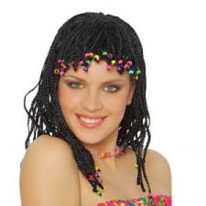 Perruque de cheveux tressés avec perles multicolores