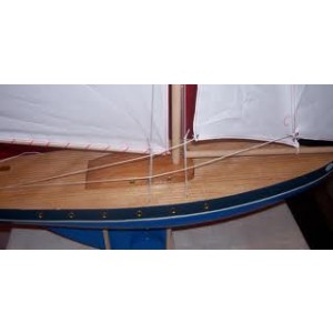 Très Grand voilier en bois, bateau d'1 mètre de hauteur, navigable sur bassin, coque bleue voile blanche, fabriqué en France 